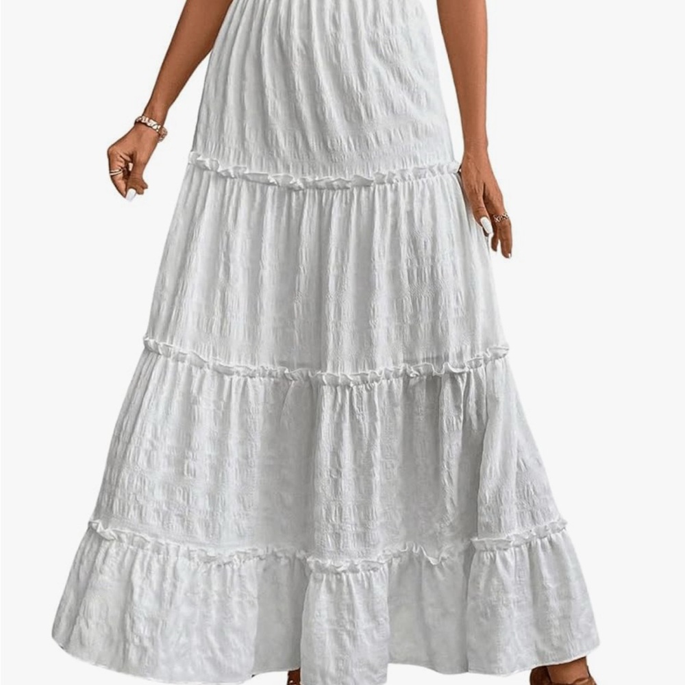 Amazon White Tiered Maxi Skirt Resort Wear